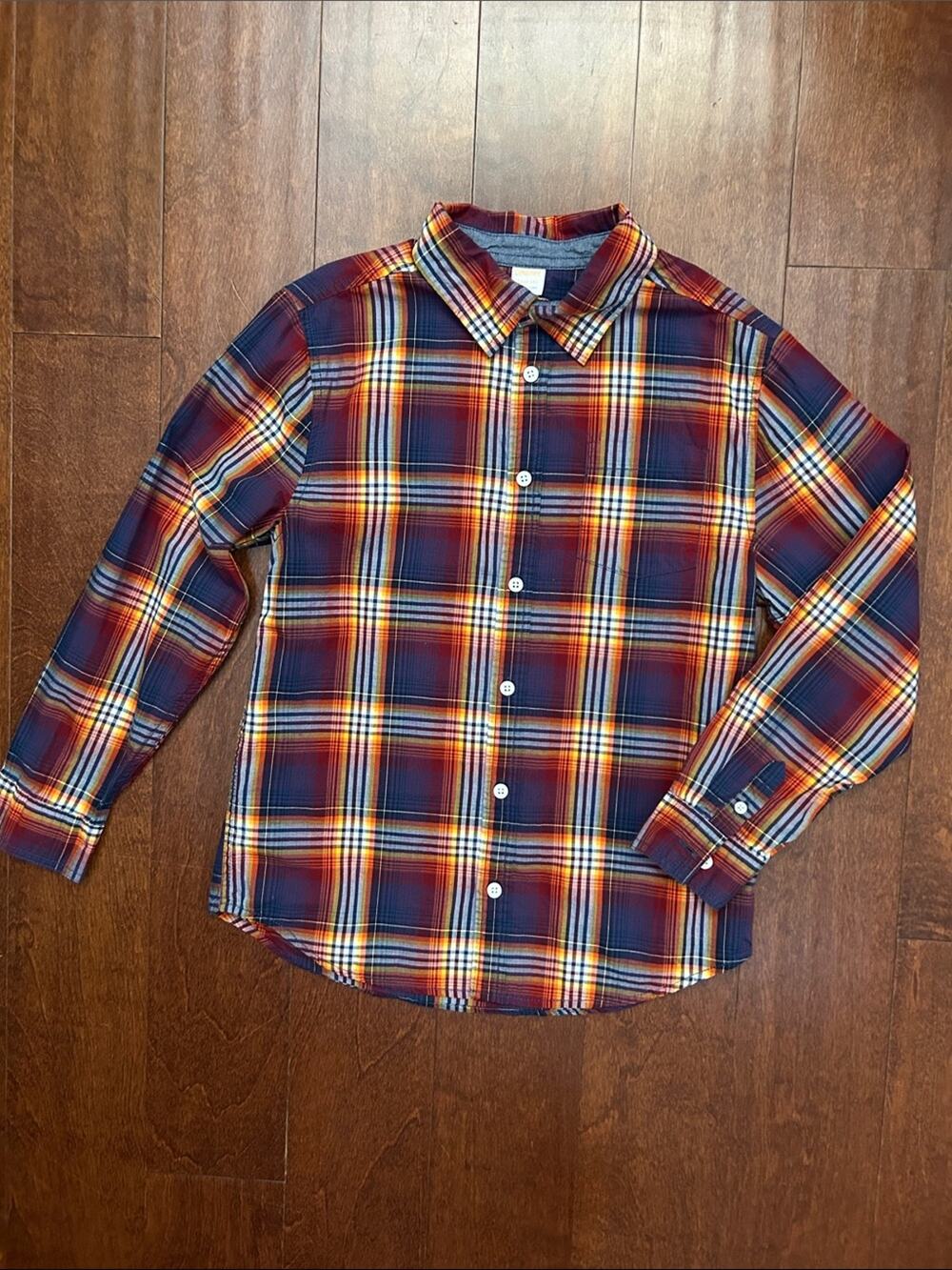 Gymboree Kid’s Plaid Button-Down Shirt in Navy, Red& Yellow, Size L (10-12)